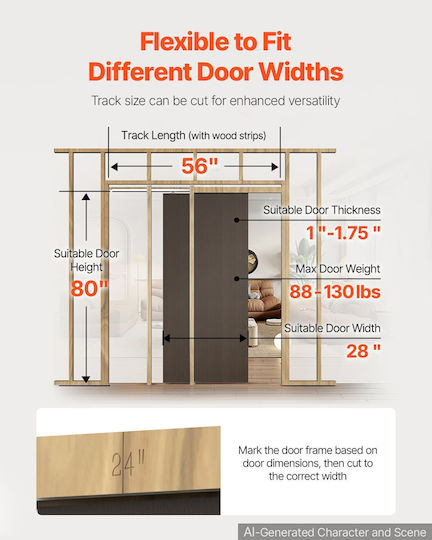 Vevor Sliding Door Mechanism 142.24cm Brown