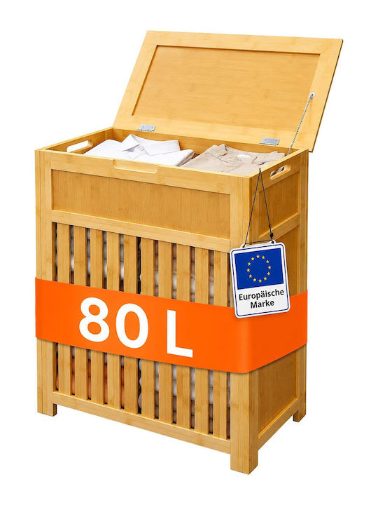 Relaxdays Καλάθι Απλύτων Bamboo 80lt με Καπάκι Μπεζ