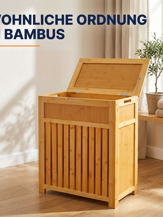 Relaxdays Bamboo Laundry Basket 80 L with Lid Beige