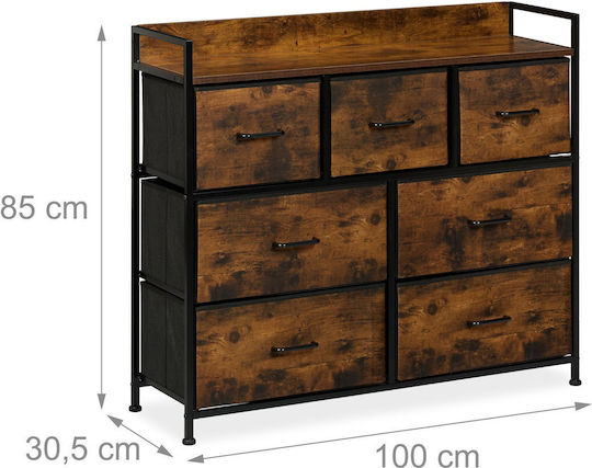 Comodă de Depozitare din Lemn, Metal și Material Textil L100xLăț30,5xÎ85cm