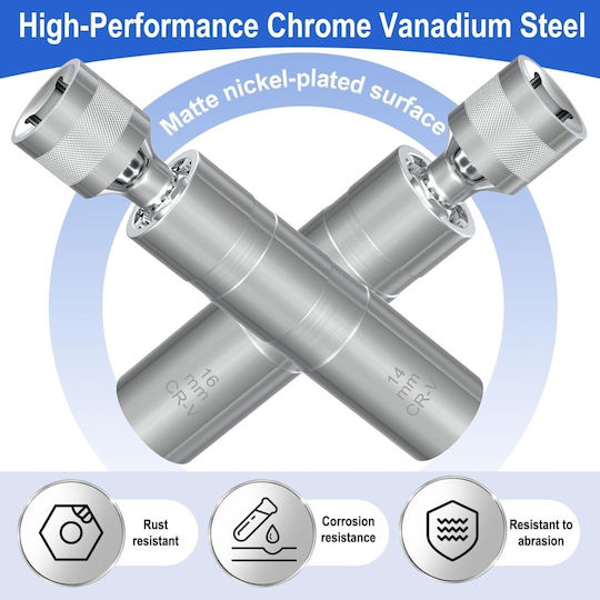 Set Chei Magnetice pentru Bujii 14 Mm 16 Mm 9/16" 5/8" Cu Articulație Cardanică Rotativă la 360° Tubulare cu Pereți Subțiri din Oțel Crom-Vanadiu cu Profil cu 12 Colțuri Compatibile cu Bmw Mini Nissan Antrenare 3/8 Inch