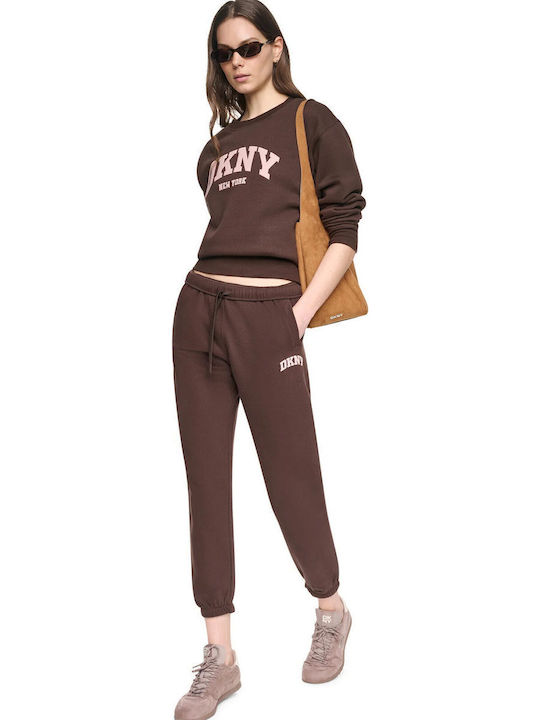 Pantaloni de trening cu Elastic Fleece Maro Ciocolatiu