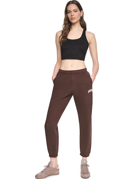 Pantaloni de trening cu Elastic Fleece Maro Ciocolatiu