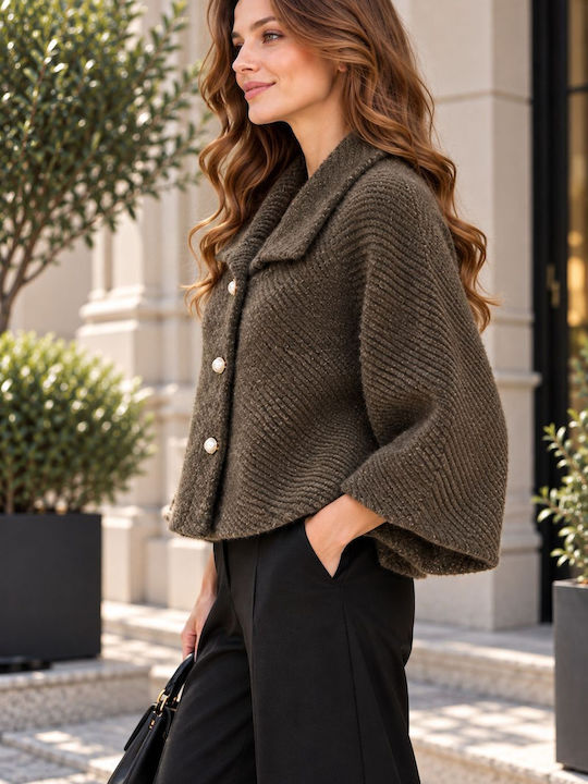 Damenmantel Khaki Oversized mit Knöpfen