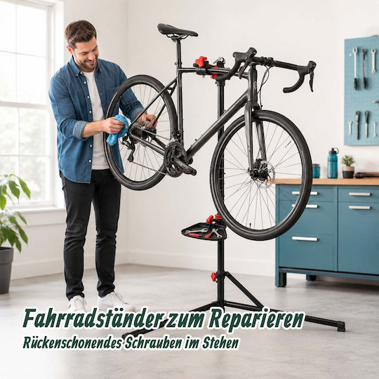 Relaxdays Bicycle Repair Stand 10054796_46 Adjustable Telescopic 115–160 Cm 30 Kg Capacity Frame Thickness Up To 75 Mm Magnetic Tray Steel Black Red