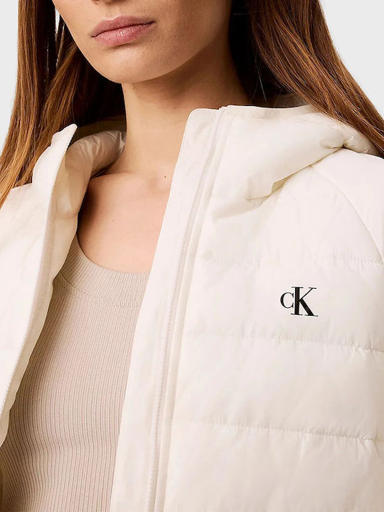 Packable Κοντό Γυναικείο Puffer Μπουφάν για Χειμώνα Ivory