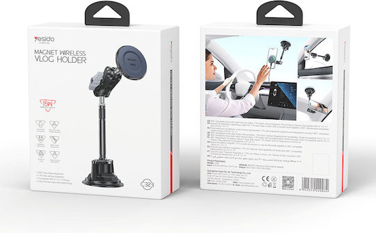 Yesido C323 Car Phone Mount with MagSafe Magnet & 15W Wireless Charging Black