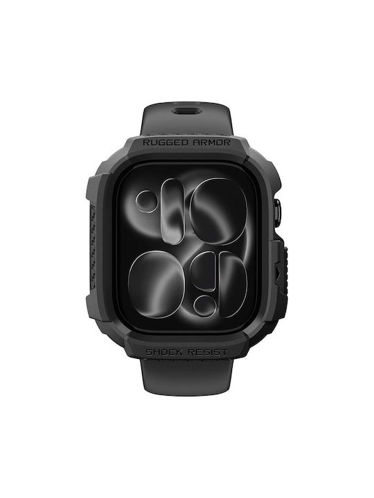 Spigen Rugged Armor Silikonhülle in Schwarz für Apple Watch 12 46 mm