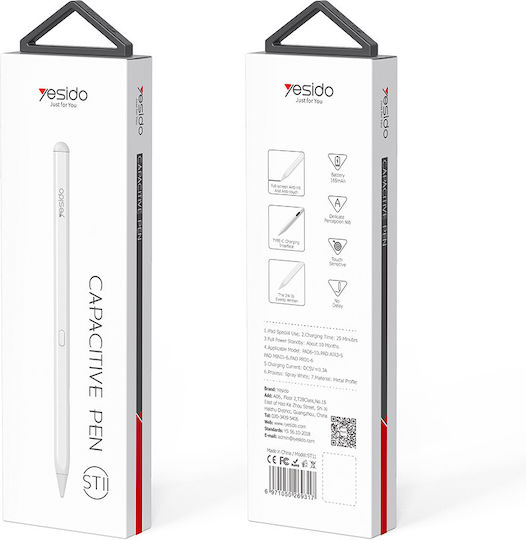 Yesido ST11 Stylus Digital cu Palm Rejection pentru iPad în Culoare Albă