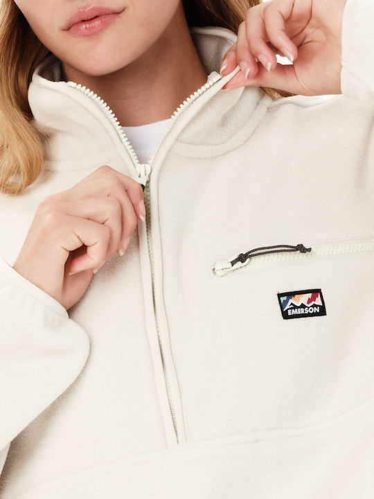 Χειμερινή Γυναικεία Fleece Μπλούζα με Φερμουάρ Clay White