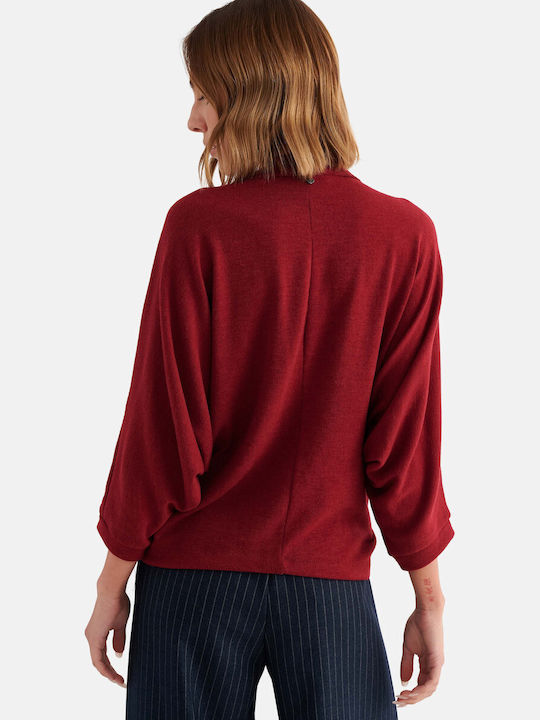 attrattivo Women's Long-Sleeve Blouse with V-Neck Red