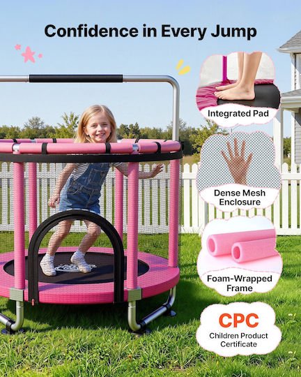 Vevor Kids Trampoline, 142 cm Diameter, with Safety Net, Pink
