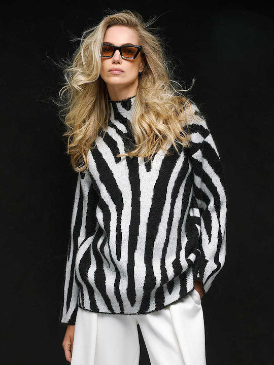 Women's Long Sleeve Animal Print Blouse White/Black