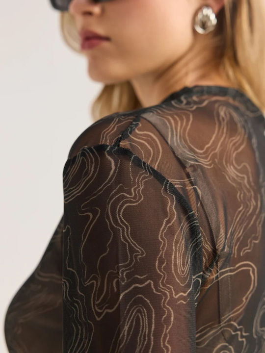 Bluză Damă din Satin Transparentă Neagră