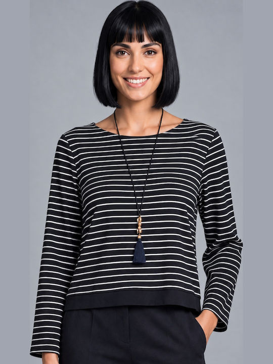 Women's Long Sleeve Striped Black Blouse