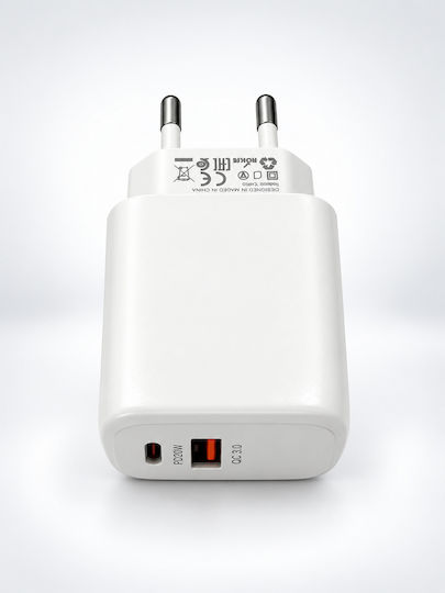 Amaya Зарядно Устройство Без Кабел с USB-A Порт и USB-C Порт 20W Power Delivery Бяло (ACW-E43D)