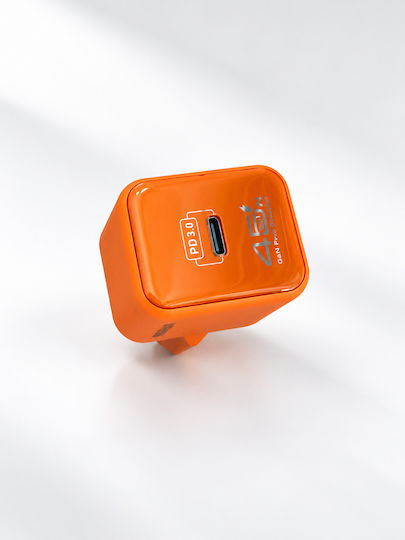 Amaya GaN зарядно устройство с USB-C порт и USB-C - USB-C кабел 45 W Power Delivery оранжев (ACW-E450S+CC)