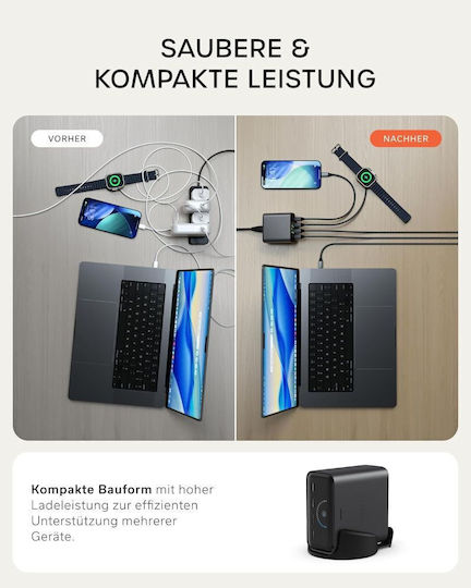 Satechi GaN Charging Station with 4 USB-C Ports 140W Power Delivery in Black (Chargeview)