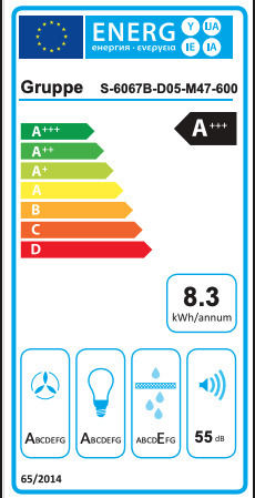 Gruppe Plasma Dunstabzugshaube Schornstein 60 cm Schwarz