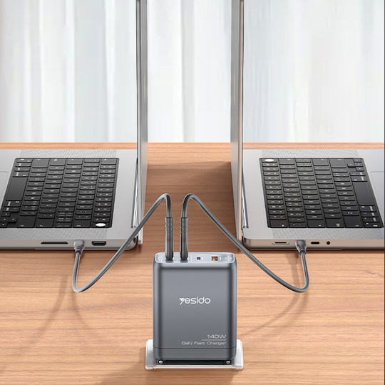 Yesido GaN-Ladegerät Ohne Kabel mit USB-A-Anschluss und 3 USB-C-Anschlüssen 140 W Power Delivery Schwarz (YC143)