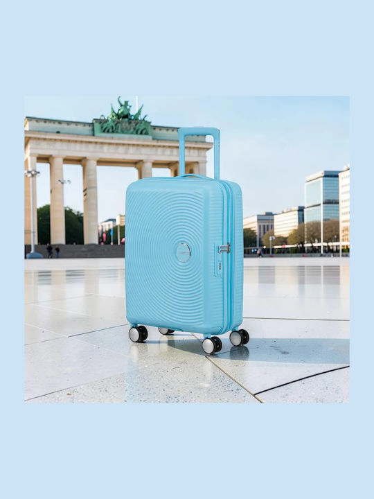 American Tourister Soundbox Твърд Светлосин Куфар за Ръчен Багаж с Височина 55 см