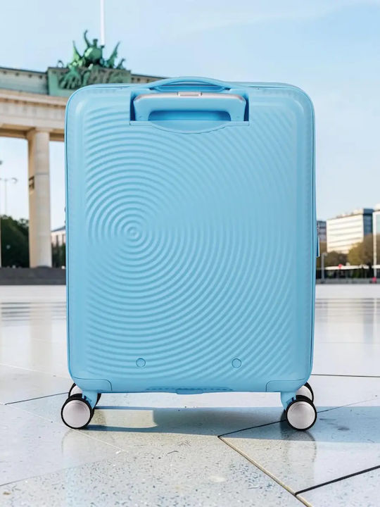 American Tourister Soundbox Твърд Светлосин Куфар за Ръчен Багаж с Височина 55 см