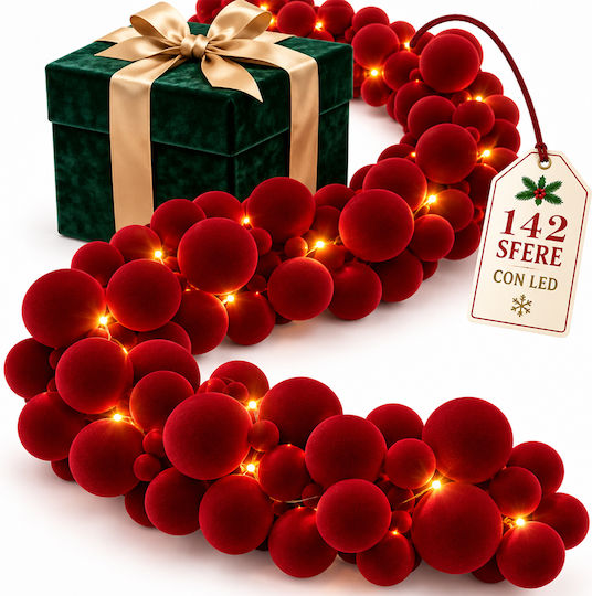 Bakaji Beleuchtete Stoff-Weihnachtsgirlande Rot 180 cm Bakaji Beleuchtete Stoff-Weihnachtsgirlande Rot 180 cm