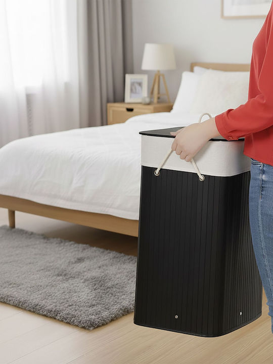 Relaxdays Bamboo Laundry Basket 80 L 60x40x30cm Black
