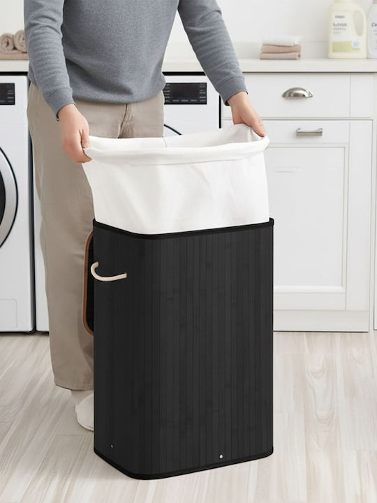 Relaxdays Bamboo Laundry Basket 80 L 60x40x30cm Black