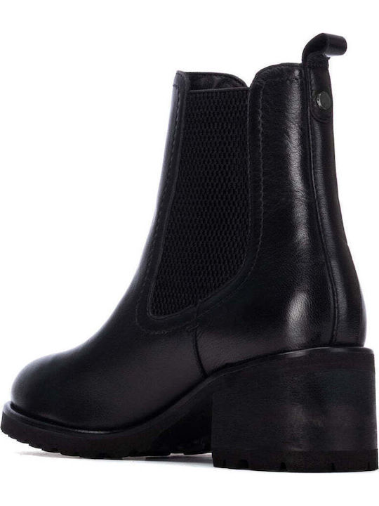 Damen Chelsea-Stiefeletten aus Leder mit Mittelhohem Absatz Schwarz