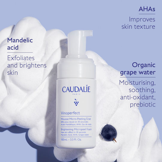 Caudalie Vinoperfect Spumă Micropeeling Iluminatoare de Curățare a Feței pentru Strălucire și Acțiune Hidratantă 100ml