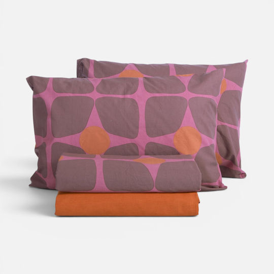 Nef-Nef Homeware Casual Set Bed Sheets Double With Rubber Hugger 160x200+35cm Mauve 4 Pieces