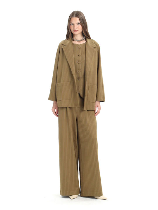 MY T Women's Khaki Fabric Palazzo Trousers