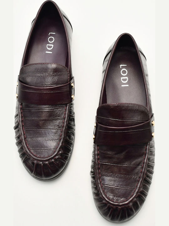 Loafers de Damă din Piele, de Culoare Vișinie