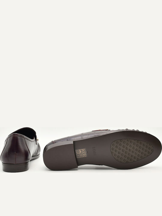 Loafers de Damă din Piele, de Culoare Vișinie