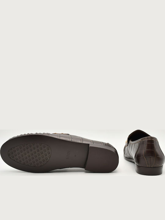Loafers de damă din piele, de culoare maro