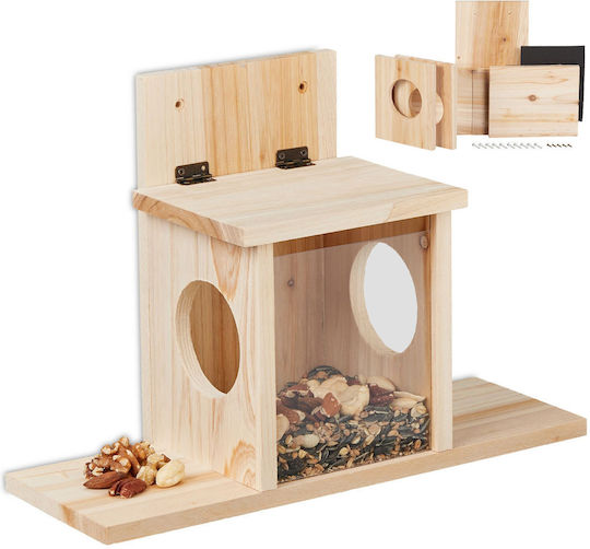 Squirrel Feeding House Relaxdays 10048786 Pine Wood Kit 2 Entrances Plastic Plate Natural 24 X 35 X 13 Cm