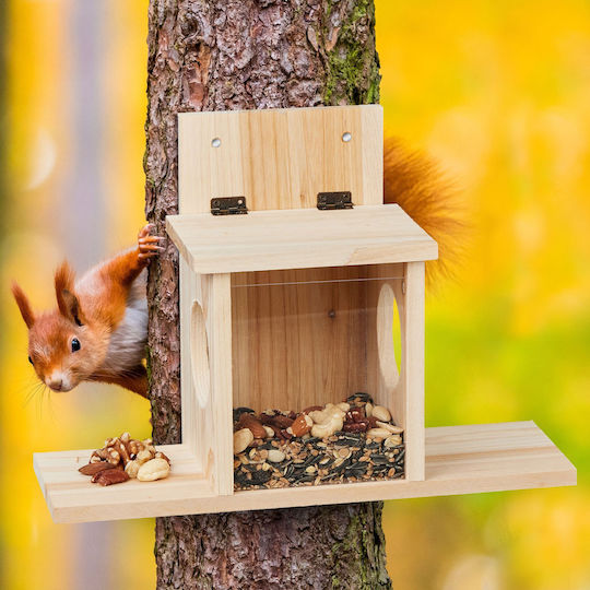 Squirrel Feeding House Relaxdays 10048786 Pine Wood Kit 2 Entrances Plastic Plate Natural 24 X 35 X 13 Cm