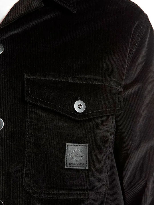 Рипсено кадифено overshirt с дълъг ръкав, стандартна кройка, черно