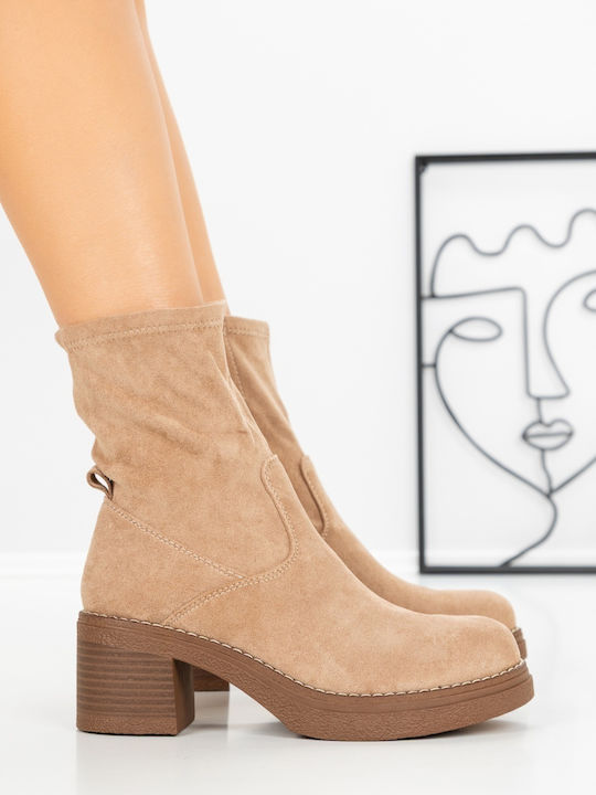 Women's Ankle Boots with Mid Heel Khaki