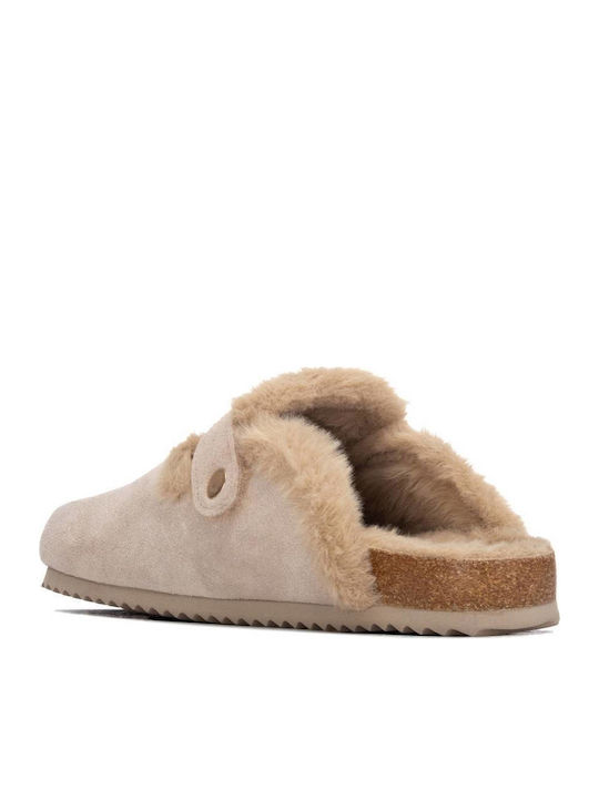 Wildleder Damen Winterhausschuhe Beige