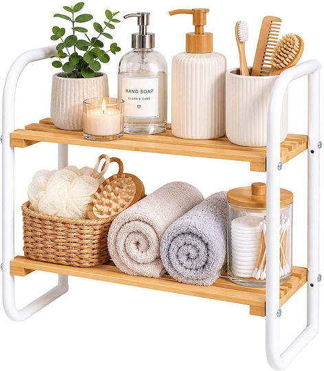 Relaxdays Επιτοίχια Ραφιέρα Μπάνιου Bamboo με 2 Ράφια 45x21x43cm Λευκή