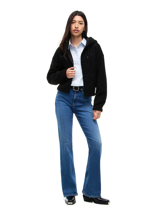 Cardigan Lung Negru cu Fermoar pentru Femei