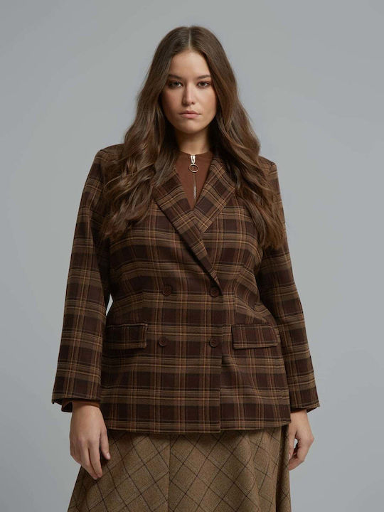Mat Fashion Дамско Двуредно Сако Кафяво