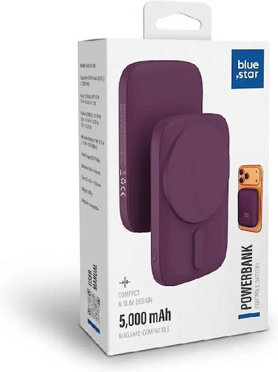 Blue Star DG-P8 MagSafe Power Bank 5000mAh 20W με Θύρα USB-C Power Delivery Burgundy