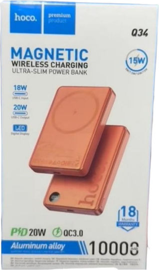 Hoco Q34 MagSafe Външна батерия 10000mAh 20W с USB-C порт Power Delivery / Quick Charge Металически сив