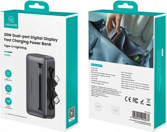 Usams CD233 Baterie Externă 5000mAh 20W cu Port USB-C Livrarea Energiei Argintiu