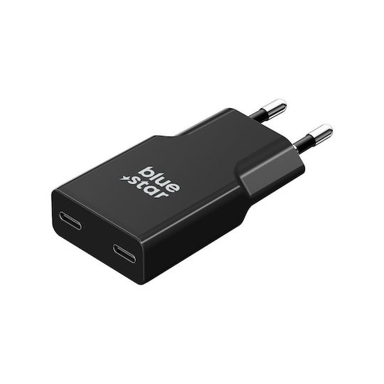Blue Star Зарядно без кабел GaN с 2 USB-C порта 30W Power Delivery / Quick Charge 4.0 Черен (TFK-SC-30WCC)