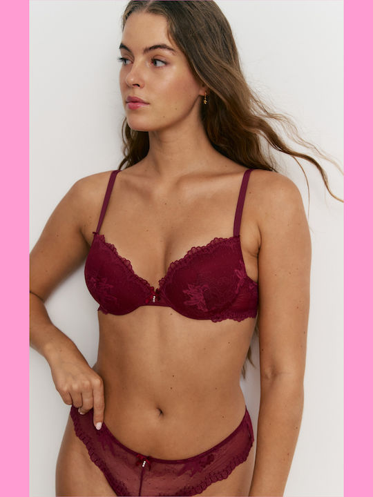 Promise Burgundy Lace Bra and Brazilian Bottom Underwear Set