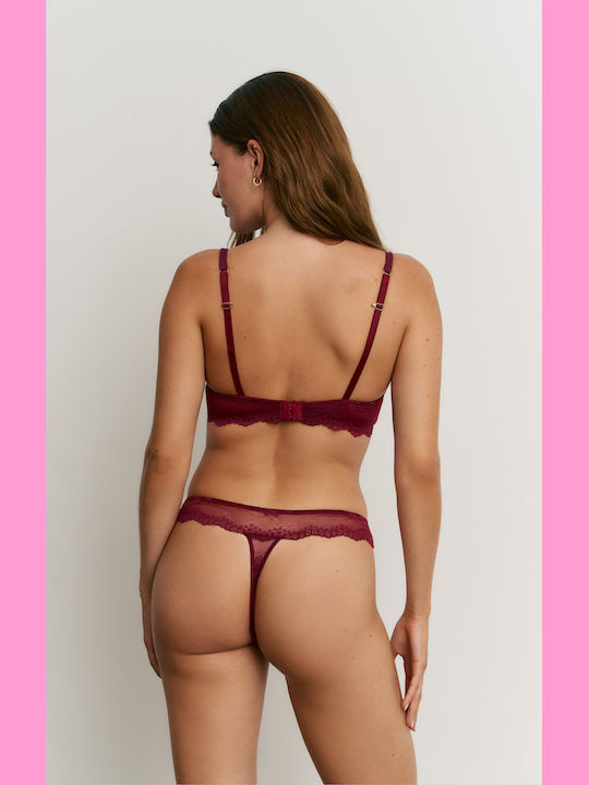 Promise Lace Bra and String Underwear Set in Burgundy